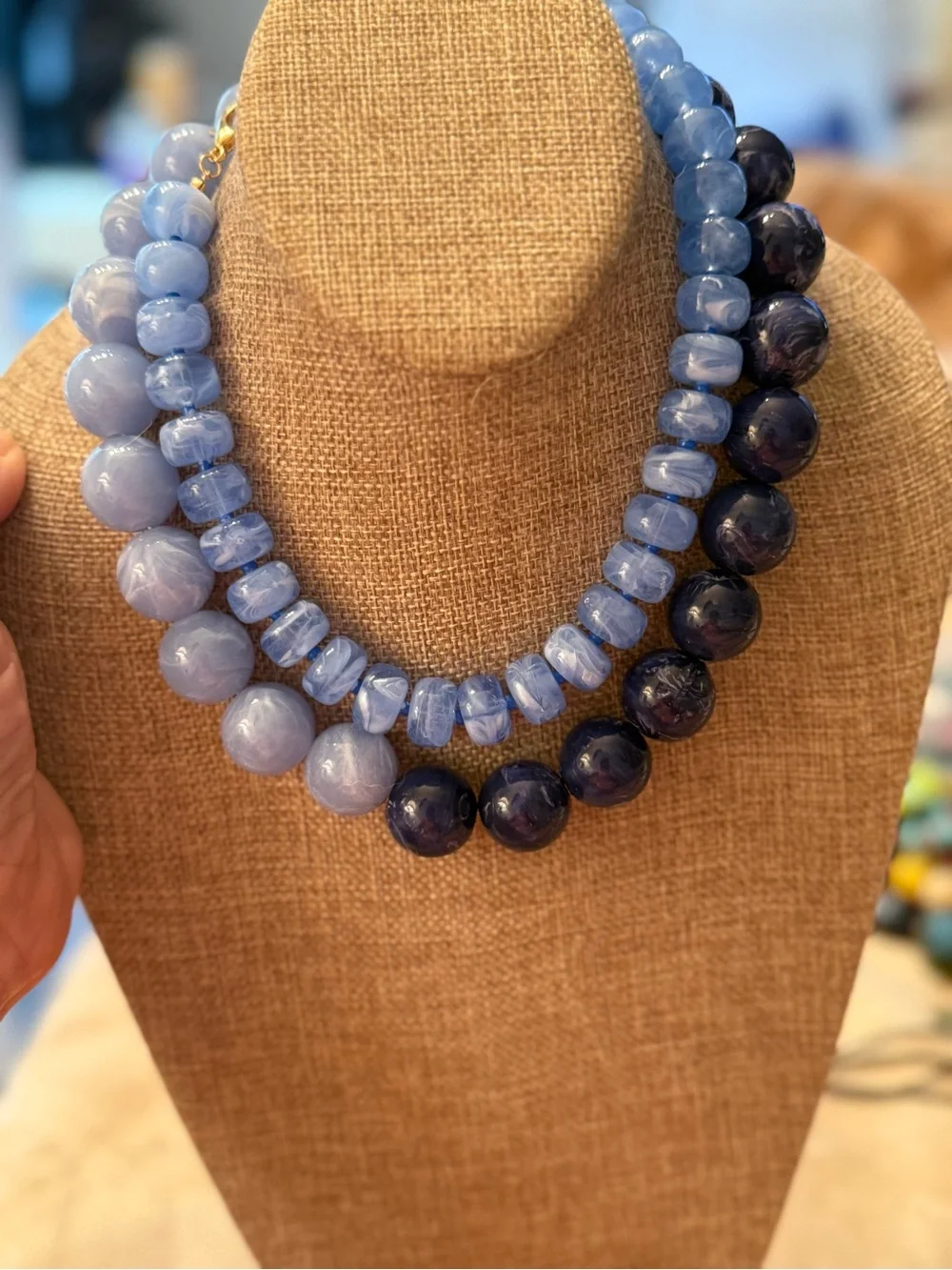 Dual-Tone Blue Graduated Bead Necklace